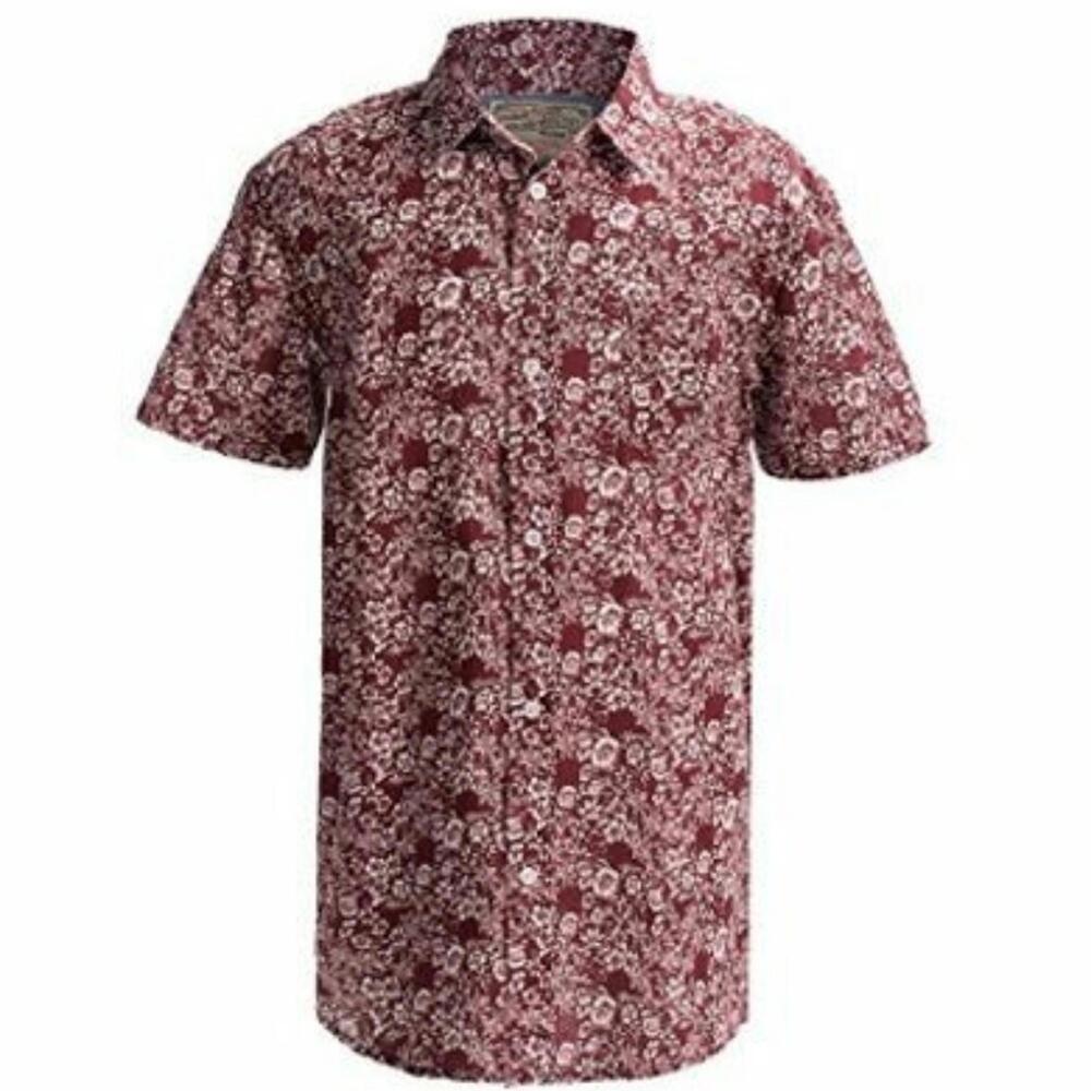 NWT Jachs Boys Hawaiian Shirt Size 12 Burgundy Floral Button Down Cotton NEW
